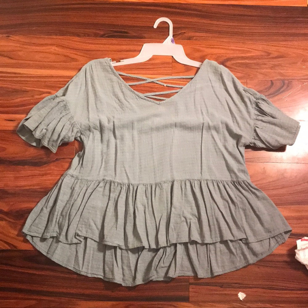 Pale green top with cris cross back
